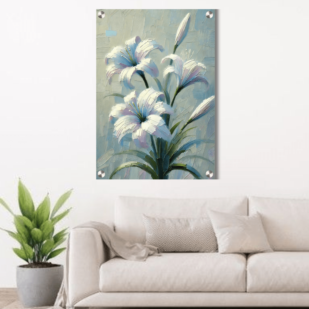 Elegant White Lily Acrylic Wall Decor — Premium Glossy HD Floral Art Frame - Memories InsiteWHITE LILY FLOWER ACRYLIC WALL FRAME